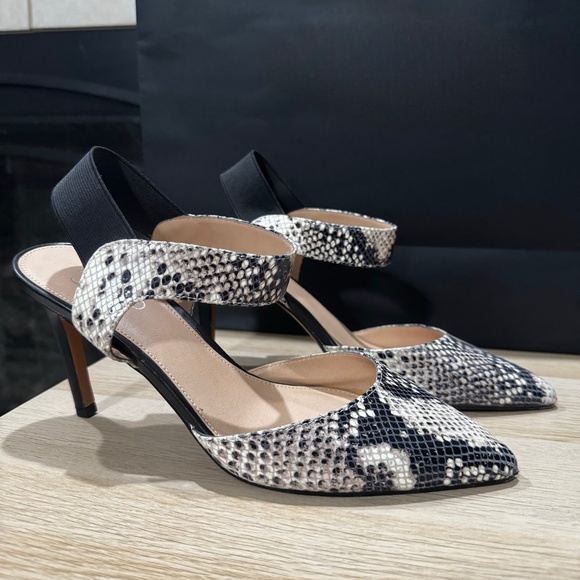 Franco Sarto Lima Pointed Toe Snakeskin Leather Ankle Strap Pumps Size 9.5 - Picture 1 of 9